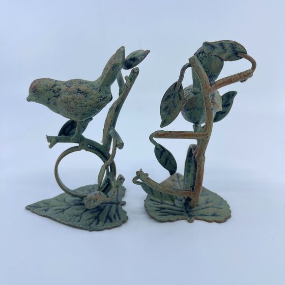 vintage patinated metal bird & vine napkin rings french country farmhouse decor - Picture 3 of 5